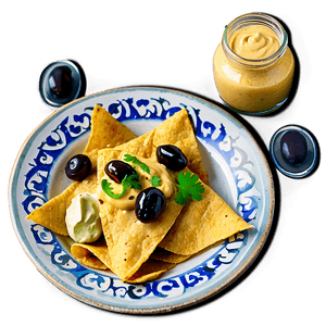 Nachos with Hummus and Olives PNG ege PNG with transparent background