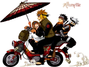 Naruto Characters Motorcycle Ride PNG Image