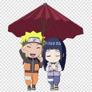 Narutoand Hinata Under Umbrella PNG Image