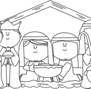 Nativity Scene Coloring Page PNG Image