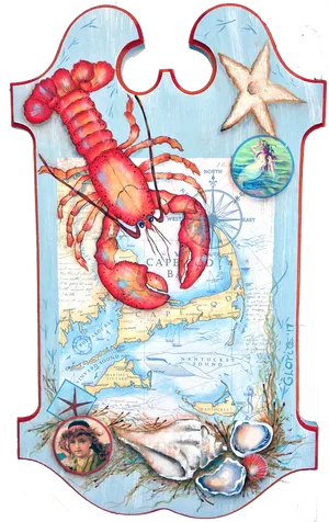 Nautical Themed Lobster Signboard PNG Image