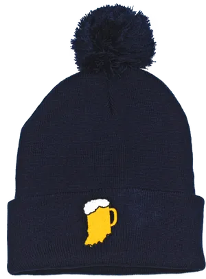 Navy Beanie With Beer Mug Design PNG Image