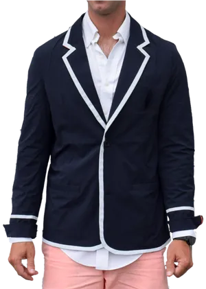 Navy Blazer White Trim PNG Image