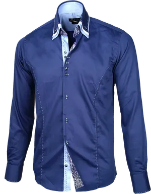 Navy Blue Dress Shirtwith Contrast Collarand Cuffs PNG Image