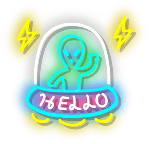 Neon Alien Greeting U F O PNG Image