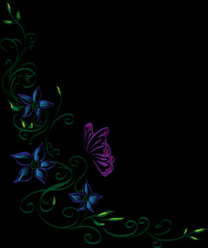 Neon Floral Butterfly Design PNG image with transparent background