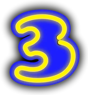 Neon Glow Number Three PNG Image