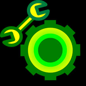 Neon Green Gearand Wrench Icon PNG image with transparent background