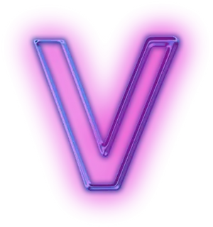 Neon Letter V Pink Blue Glow PNG Image