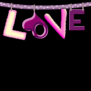 Neon Love Sign Hangingon String PNG image with transparent background