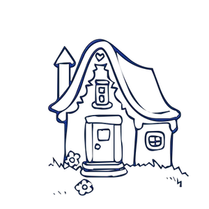 Neon Outline Cottage Illustration PNG Image