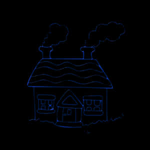Neon Outline Cottage Illustration PNG with transparent background