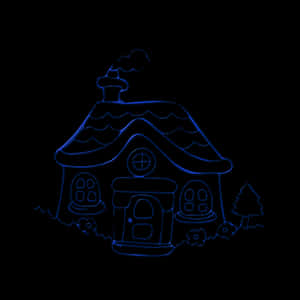 Neon Outline Cottage Illustration PNG with transparent background