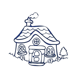 Neon Outline Cottage Illustration PNG Image