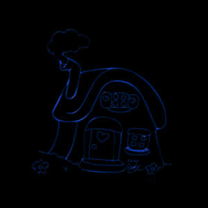 Neon Outline Cottage Illustration PNG with transparent background