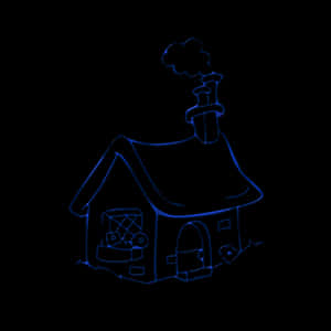 Neon Outline Cottage Illustration PNG image with transparent background