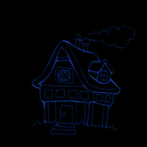 Neon Outline Cottage Illustration PNG with transparent background