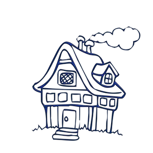 Neon Outline Cottage Illustration PNG Image