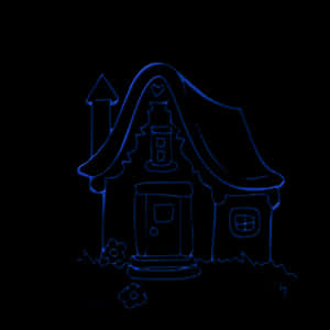 Neon Outline Cottage Illustration PNG image with transparent background