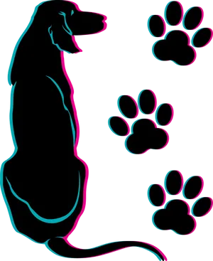 Neon_ Outline_ Dog_and_ Paws PNG Image