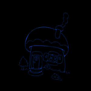 Neon Outline Mushroom House PNG image with transparent background