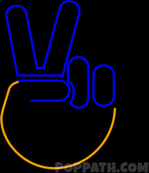 Neon Peace Sign Hand Gesture PNG