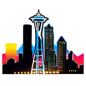 Neon Seattle Skyline Artwork Png Wbd PNG Image