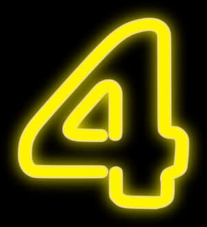 Neon Yellow Number Four PNG with transparent background