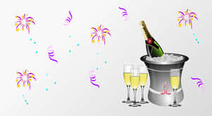New Year Celebration Champagneand Fireworks PNG image with transparent background