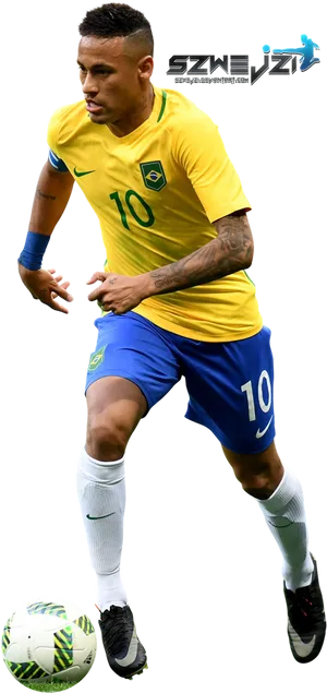 Neymar Brazil Number10 Dribbling PNG Image