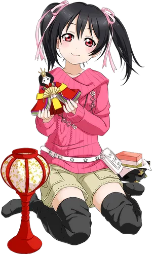 Nico Yazawa Holding Hina Doll PNG Image