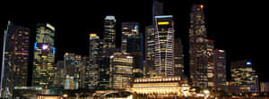 Nighttime City Skyline Panorama PNG image with transparent background