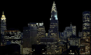 Nighttime Cityscape Illuminated Skyscrapers PNG image with transparent background