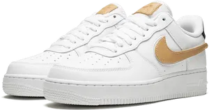 Nike Air Force1 White Gold Sneakers PNG Image