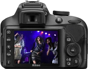 Nikon D S L R Displaying Concert Photo PNG Image