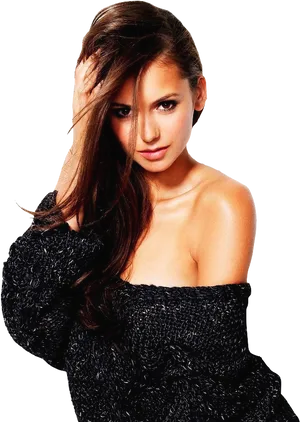 Nina Dobrev Black Sweater Glance PNG Image