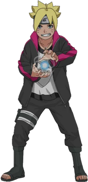 Ninja Character Performing Rasengan PNG Image