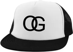 O G Logo Blackand White Trucker Hat PNG Image