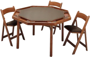 Octagonal Wooden Tablewith Chairs PNG Image