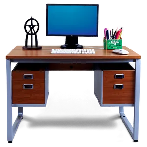 Office Desk With Monitor Stand Png Qjn PNG Image