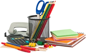 Office Supplies Collection Black Background PNG Image