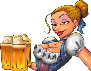 Oktoberfest Cartoon Woman Serving Beer PNG Image