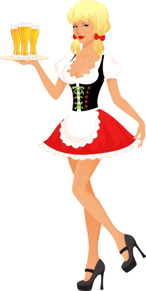 Oktoberfest Waitress Cartoon Vector PNG Image