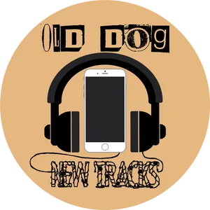 Old Dog New Tracks Phone Headphones PNG Image