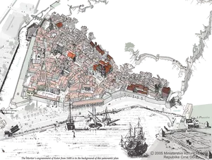 Old Town Kotor Aerial Illustration PNG Image