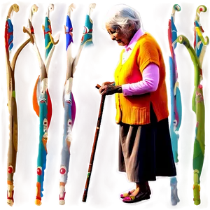 Old Woman With Walking Stick Png Bnd PNG Image