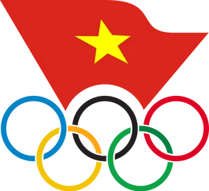 Olympic Ringswith Red Flag Star PNG Image