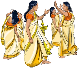 Onam_ Festival_ Women_in_ Traditional_ Attire PNG Image