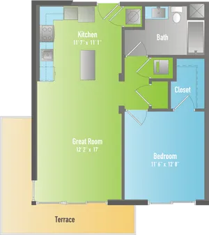 One Bedroom Apartment Floor Plan PNG Image