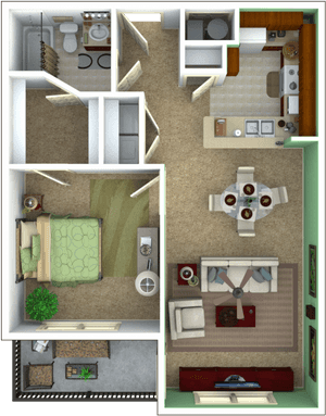 One Bedroom Apartment Layout3 D PNG image with transparent background